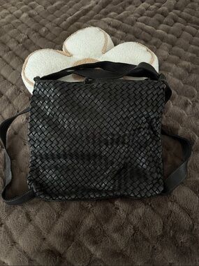 Black Woven Leather Convertible Backpack/Crossbody Bag